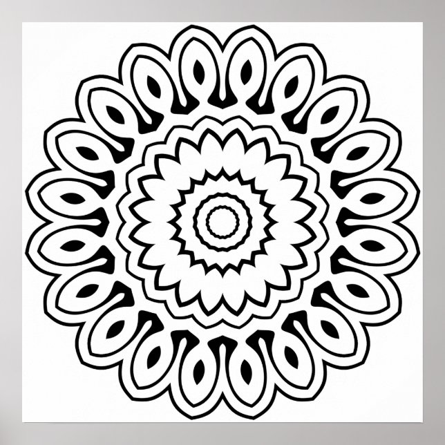 Poster Mandalas de Explosão de Pétalas Camadas com Linhas (Frente)