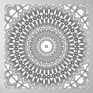 Poster Mandalas Florais Radiais com Padrão de Anéis Sobre