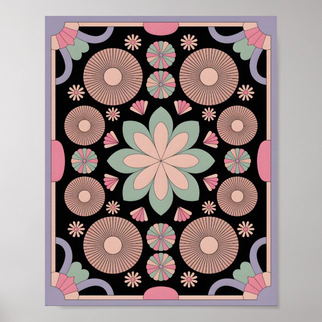 Poster Mandalas Geométricas Pastel Floridas (Frente)