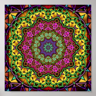 Poster Mandalas Geométrico Fractal Radiante Caleidoscópio