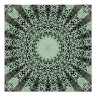 Póster Mandalas Verde-Salvia com Padrão Inspirado em Folh