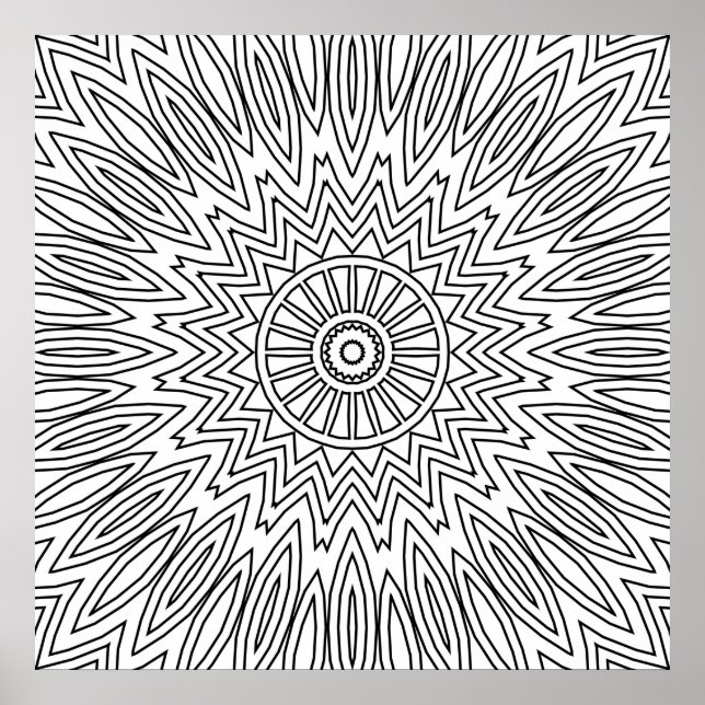 Poster Mandalas Zig-Zag Explosão Solar com Padrão de Linh (Frente)