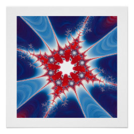 Póster Mandelbrot Fractal Vermelho Branco e Azul Patrióti