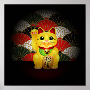 Poster Maneki cerâmico amarelo Neko