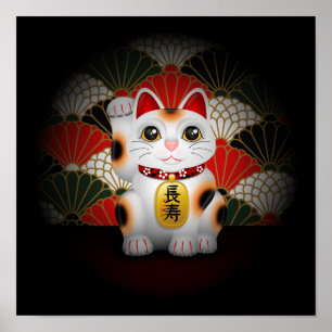 Póster Maneki cerâmico branco Neko