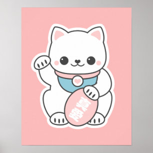 Poster Maneki cor-de-rosa Neko