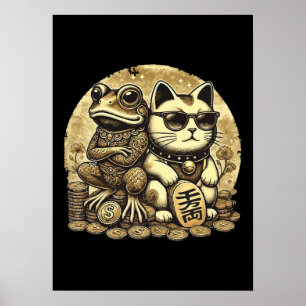 Poster Maneki Neko e Jin Chan - sorte e prosperidade