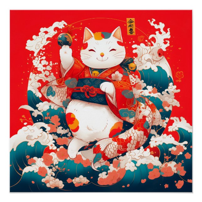 Póster Maneki-Neko, Gato Sortudo Japonês (Frente)