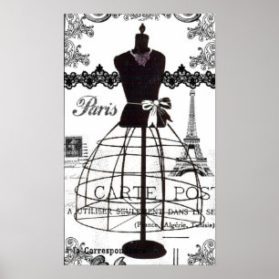 Poster Manequim branco preto da forma de Paris