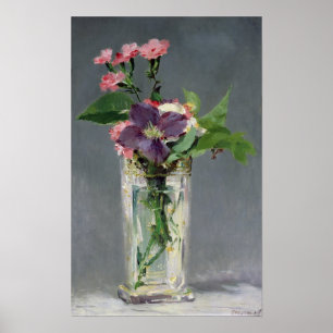 Póster Manet   Pinks e Clematis num Vaso Cristal, 1882