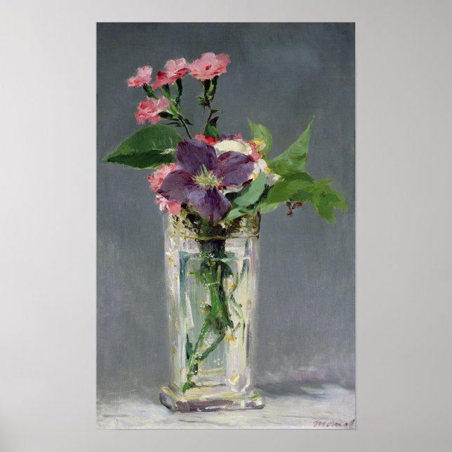 Póster Manet | Pinks e Clematis num Vaso Cristal, 1882 (Frente)