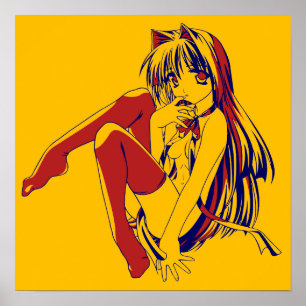 Poster Manga Americano Neko Garota-Gato Kawaii Anime