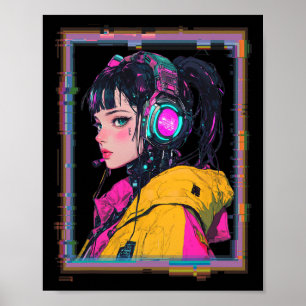 Poster Mangá Garota Gamer Cyberpunk