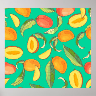 Poster Mango Medley: Padrão de Fruta Tropical