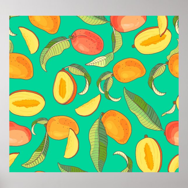Poster Mango Medley: Padrão de Fruta Tropical (Frente)