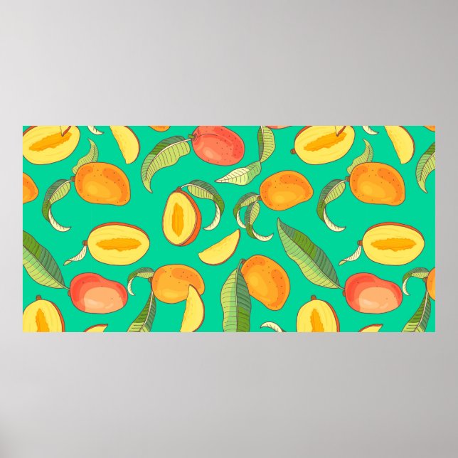 Poster Mango. Padrão sem costura com trópico amarelo e ve (Frente)