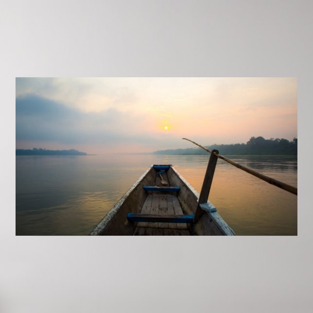 Póster Manhã ao largo do lago com o barco (Frente)