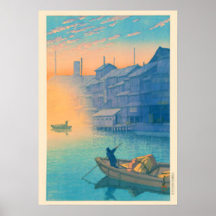 Poster Manhã em Dotonbori em Osaka por Kawase Hasui