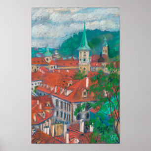 Poster Manhã em Praga, Pintura de Pastel na Cidade Checa