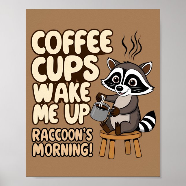 Poster Manhã engraçada com Raccoon com café (Frente)