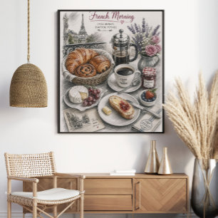 Poster Manhã Francesa em Paris Café da Manhã