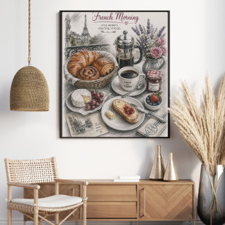 Poster Manhã Francesa em Paris Café da Manhã