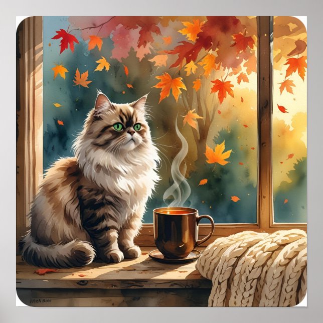 Poster Manhã - Gato com Café e Deixa Arte (Frente)