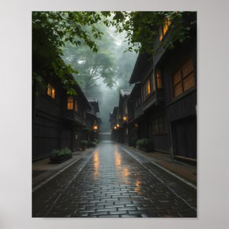 Poster Manhã Nublada numa Aldeia Japonesa