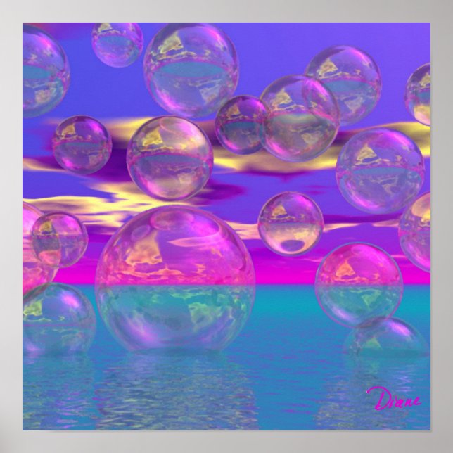 Poster Manhã Tropical - Paraíso Magenta e Turquesa (Frente)