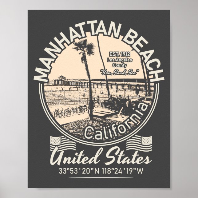 POSTER MANHATTAN BEACH CITY - LOS ANGELES CALIFÓRNIA (Frente)