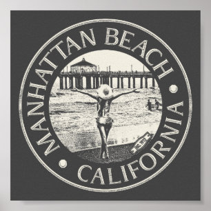 POSTER MANHATTAN BEACH LOS ANGELES CALIFÓRNIA VINTAGE