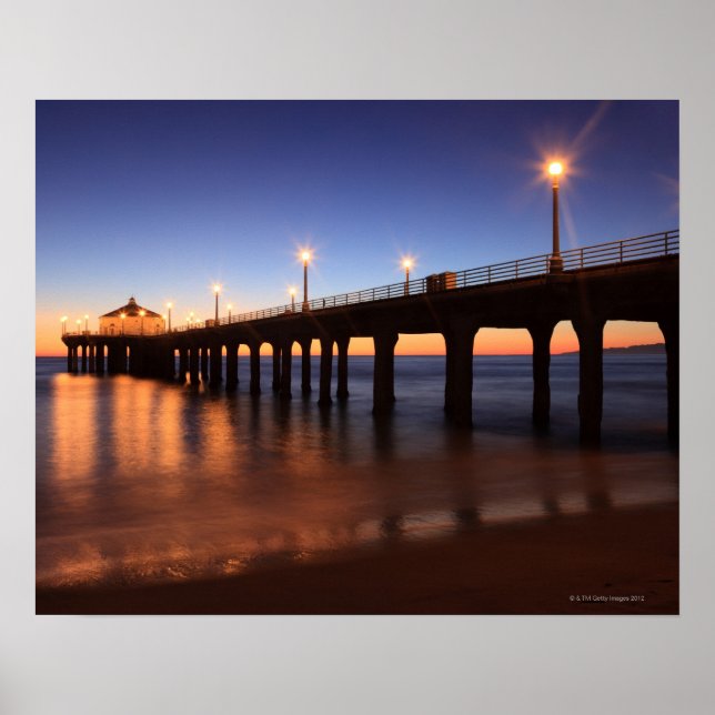 Póster Manhattan Beach Pier no pôr do sol, Califórnia (Frente)