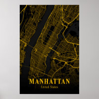 Manhattan City Map Dourado NYC Urban Street Map US