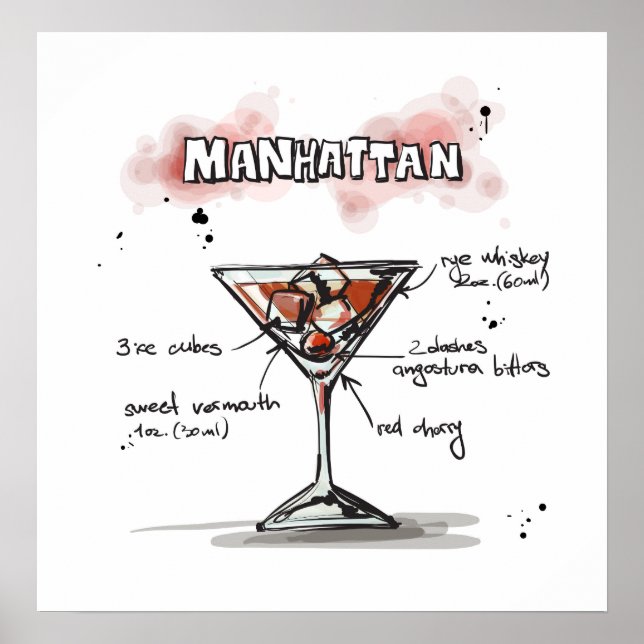 Póster Manhattan Drink Recipiente Design (Frente)