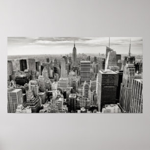 Póster Manhattan, New York (panorama preto & branco)