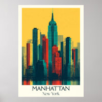 Manhattan New York Vintage Iconic Skyline Art
