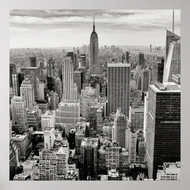 Poster Manhattan, Nova Iorque (panorama preto e branco) (Frente)