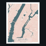 Poster Manhattan Nova York - Árvore de Script Rosa e Azul<br><div class="desc">Manhattan New York Rosa e Blue Cute Script Street Map</div>