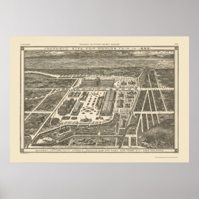 Póster Manhattan, NY Panorâmica Map - 1883 (Frente)
