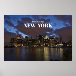Poster Manhattan Skyline À Noite - Nova York