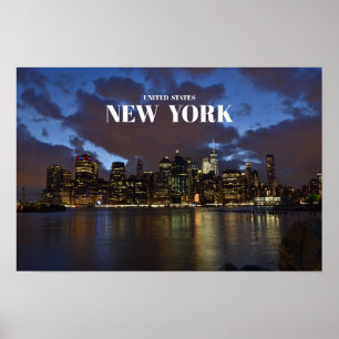 Poster Manhattan Skyline À Noite - Nova York