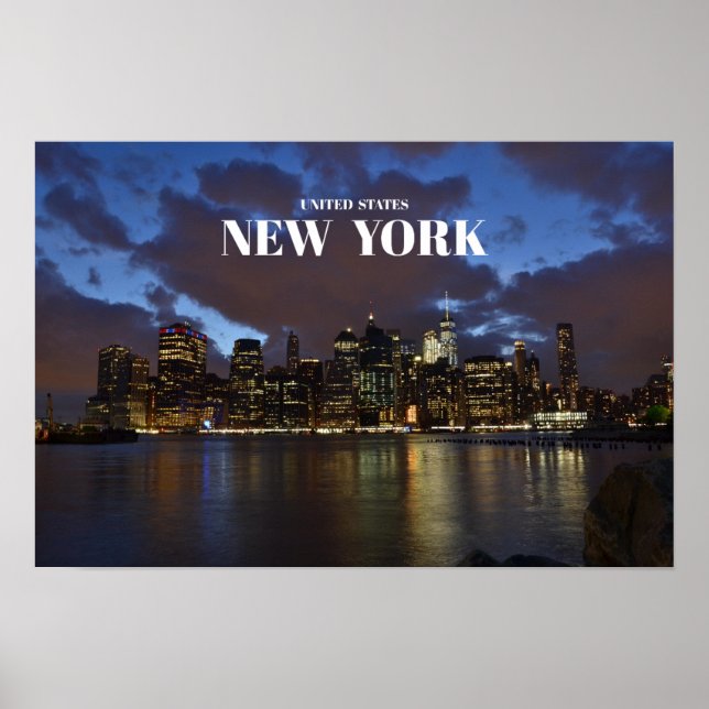 Poster Manhattan Skyline À Noite - Nova York (Frente)