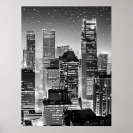 Poster Manhattan sob as estrelas em preto e branco