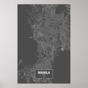 Póster Manila, Filipinas (brancas no preto)