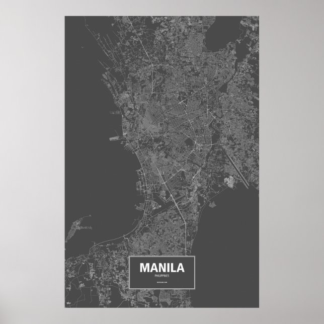 Póster Manila, Filipinas (branco no preto) (Frente)
