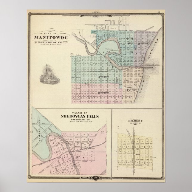 Poster Manitowoc, Sheboygan e Hilbert, Wis (Frente)