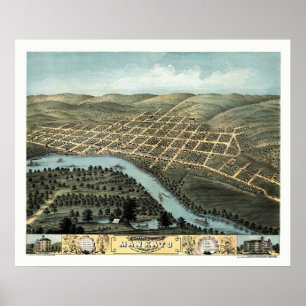 Poster Mankato, mapa panorâmico do manganês - 1870