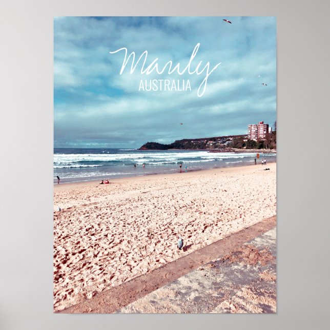 Poster Manly Beach retro Austrália viagem (Frente)