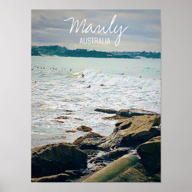Poster Manly Beach surf Austrália viagem (Frente)