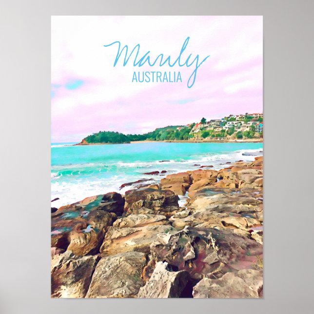Poster Manly Beach surf Austrália viagem (Frente)